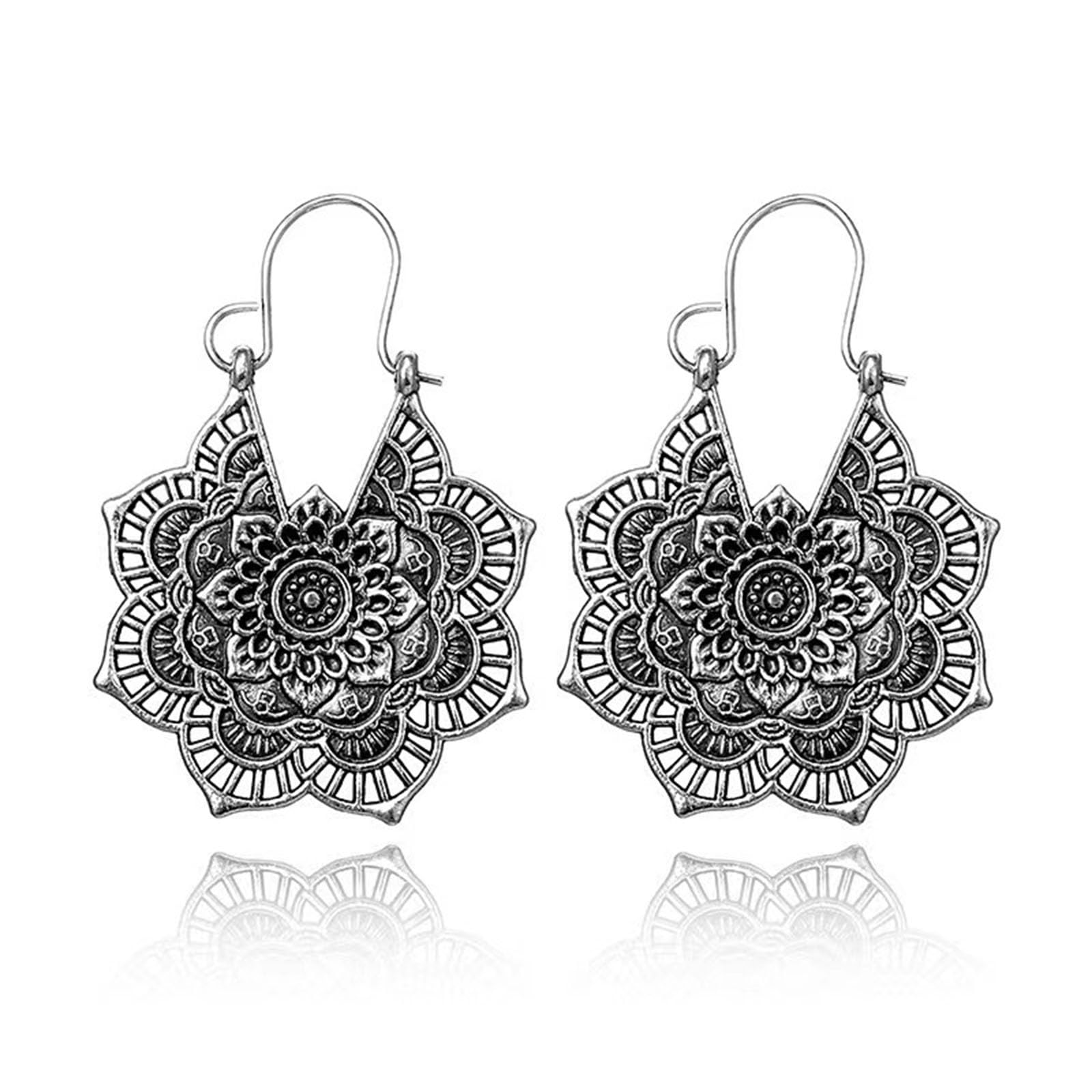Wendalern Silver Colored Lightweight Boho Hollow Earrings Carved Earrings and Court Style Earrings Ear Jewelry Gifts for Women Girls
