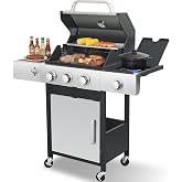 3-Burner Propane Gas Grill with Side Burner | 39000 BTU BBQ Grill with Cast Iron Grids, Double-Wall Stainless Steel Lid &ndash; Easy Clean, Perfect for Backyard BBQ