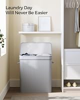 SONGMICS 100L Bamboo Laundry Hamper with Lid Removable Liner Grey LCB063G01 view 3