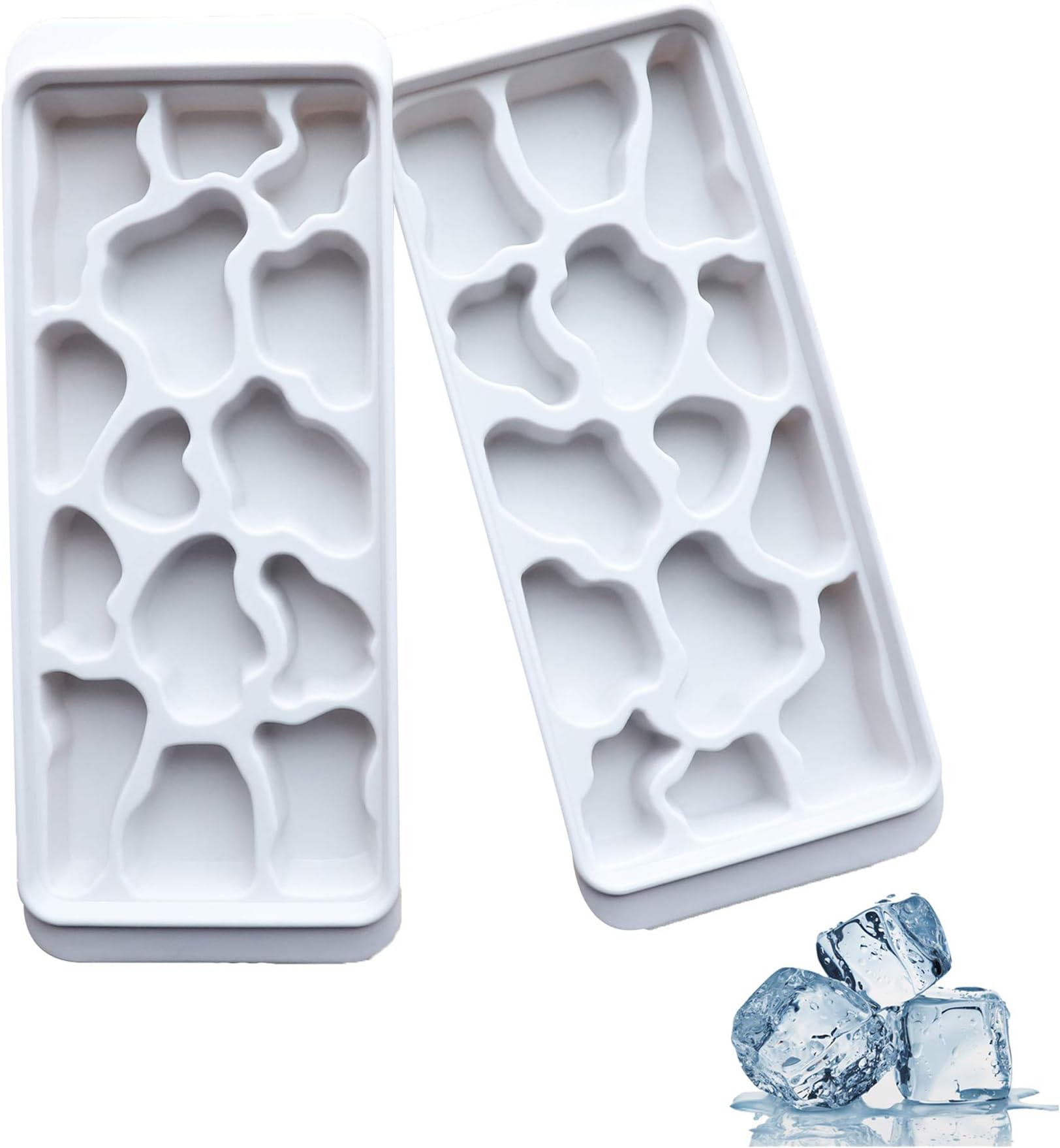 SHINYTIME Ice Cube Tray 2 Pack Easy Release with Lids Irregular Style Flexible 28-Ice Trays for Chilled Drinks Whiskey and Cocktails