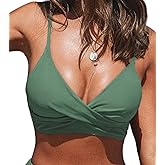 CUPSHE Women's Bikini Top Bathing Suit V Neck Adjustable Spaghetti Straps Twist Front