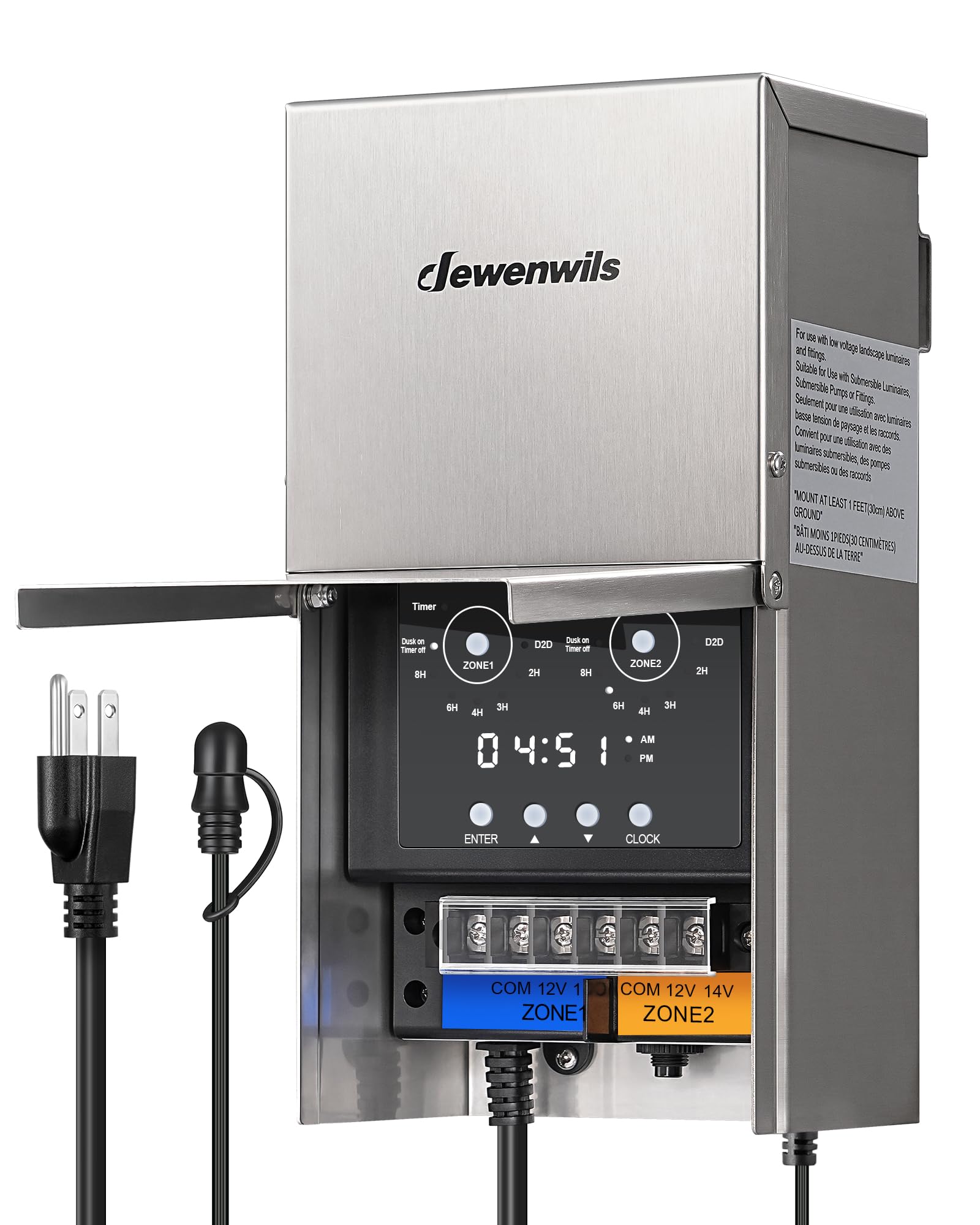 Photo 1 of DEWENWILS 300W Low Voltage Landscape Transformer, Multi Zone, Outdoor Landscape Lighting Transformer with Photocell Sensor & Timer, 120V to 12V/14V, Weatherproof for Deck Light, Pool Light, ETL Listed