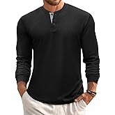Runcati Mens Henley Long Sleeve Shirts Waffle Button Casual Basic Lightweight Tops