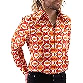 Mens 70s Disco Hip Hop Shirts Casual Button Down Paisley Floral Vintage Long Sleeve Large Collar Shirt