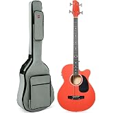 Best Choice Products Acoustic Electric Bass Guitar, Full Size 4 String, Fretted Bass Guitar w/Padded Gig Bag - Red