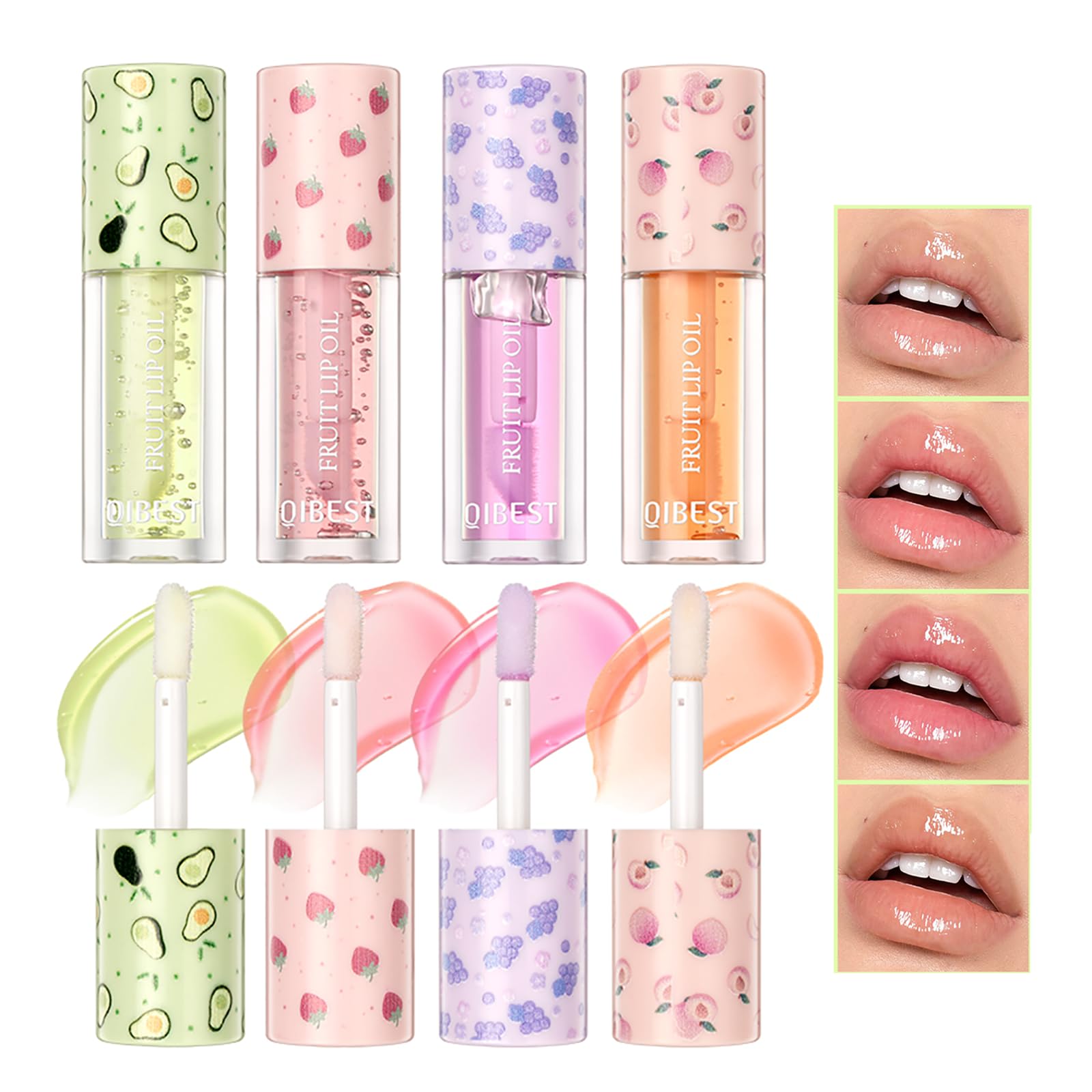 Fruit-Flavored Plumping Lip Oil Set 4 Packs Moisturizing Lip Glow Oil Long Lasting Nourishing Lip Gloss Set No-Sticky Gloss Lip Balm Lip Care
