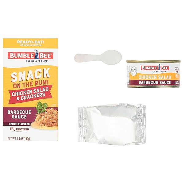 BUMBLE BEE SNACK ON THE RUN BBQ CHICKEN SALAD WITH CRACKERS KIT, 3.5 OZ – READY TO EAT, SPOON INCLUDED – SHELF STABLE & CONVENIENT PROTEIN SNACK