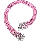 HARFINGTON 20Pcs Waxed Necklace Cord Bulk Pink 2mm Dia 18" Necklace String Rope with Chain Clasp for Pendants Bracelets Jewelry Making Supplies Accessories