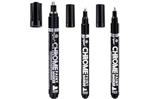 SAN JEIRIE 3Pcs Silver Liquid Mirror Chrome Markers, Permanent Reflective Liquid Chrome Paint Pens Set, High Gloss Art Car DIY Model Repair Markers Set for Plastic Metal Glass Ceramic - 0.7mm,1mm & 3mm