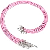 HARFINGTON 20Pcs Waxed Necklace Cord Bulk Pink 2mm Dia 24" Necklace String Rope with Chain Clasp for Pendants Bracelets Jewelry Making Supplies Accessories