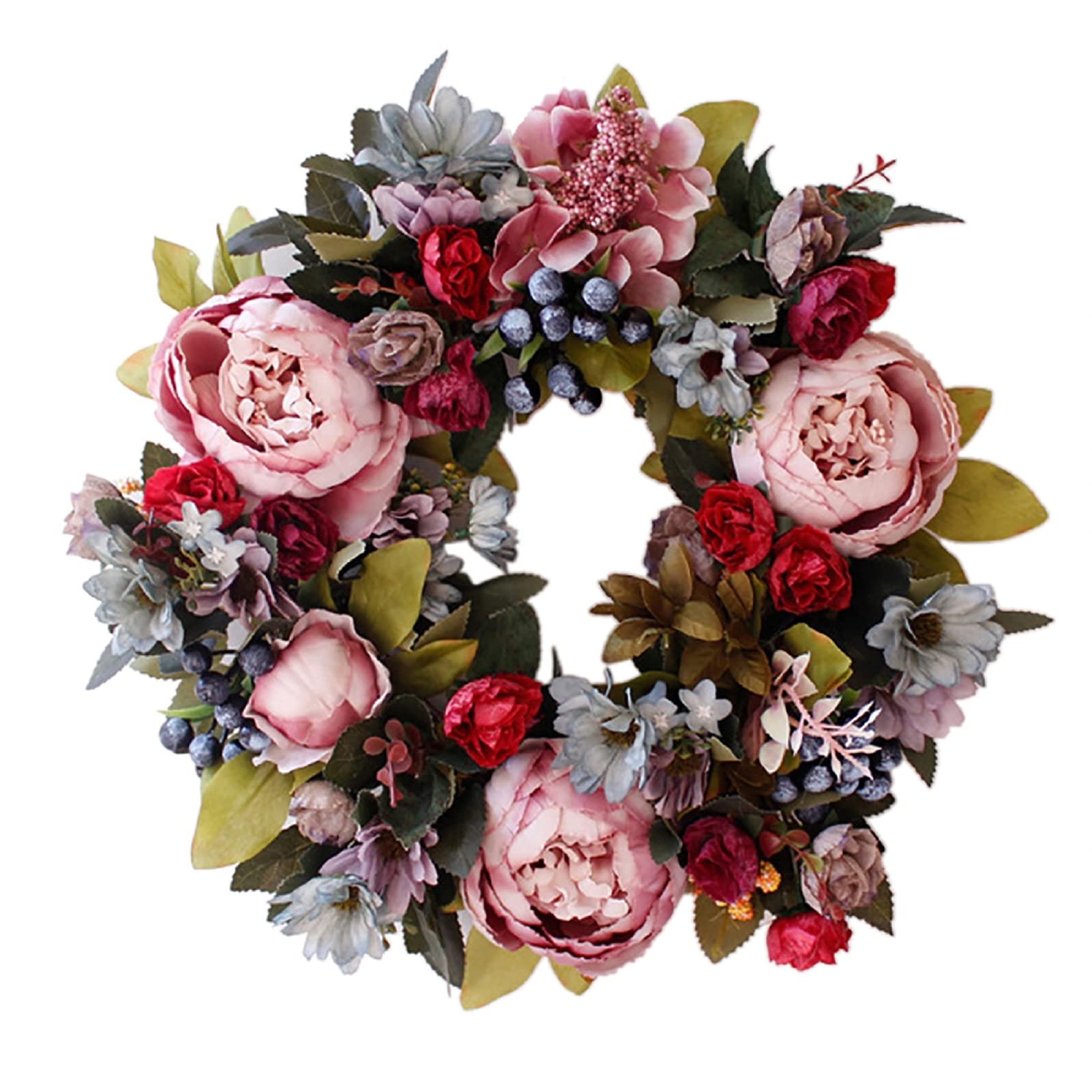 TianBao Artificial Door Wreath with Green Leaves,Four Seasons Flowers Floral Front Door Wreath Brightens for Indoor Outdoor, Wedding Birthday Living room Decor