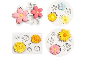 YINGLUBEN 4 PCS Silicone Flower Molds, Assorted Rose Sunflower Floral Silicone Molds for Soap Making, Candle Wax, Chocolate, 