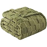 Exclusivo Mezcla Fleece Throw Blanket for Couch,Super Soft and Warm Lightweight Checkered Pattern Blankets for All Seasons, 50x60 Inches, Olive Green