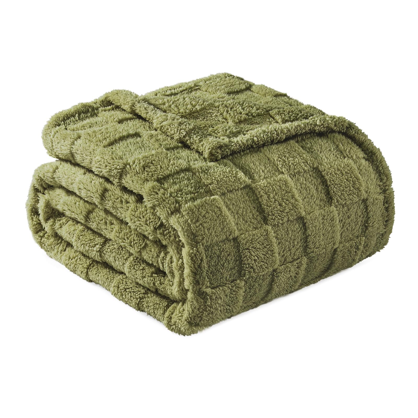 Exclusivo Mezcla Fleece Throw Blanket for Couch,Super Soft and Warm Lightweight Checkered Pattern Blankets for All Seasons, 127x152 CM, Olive Green