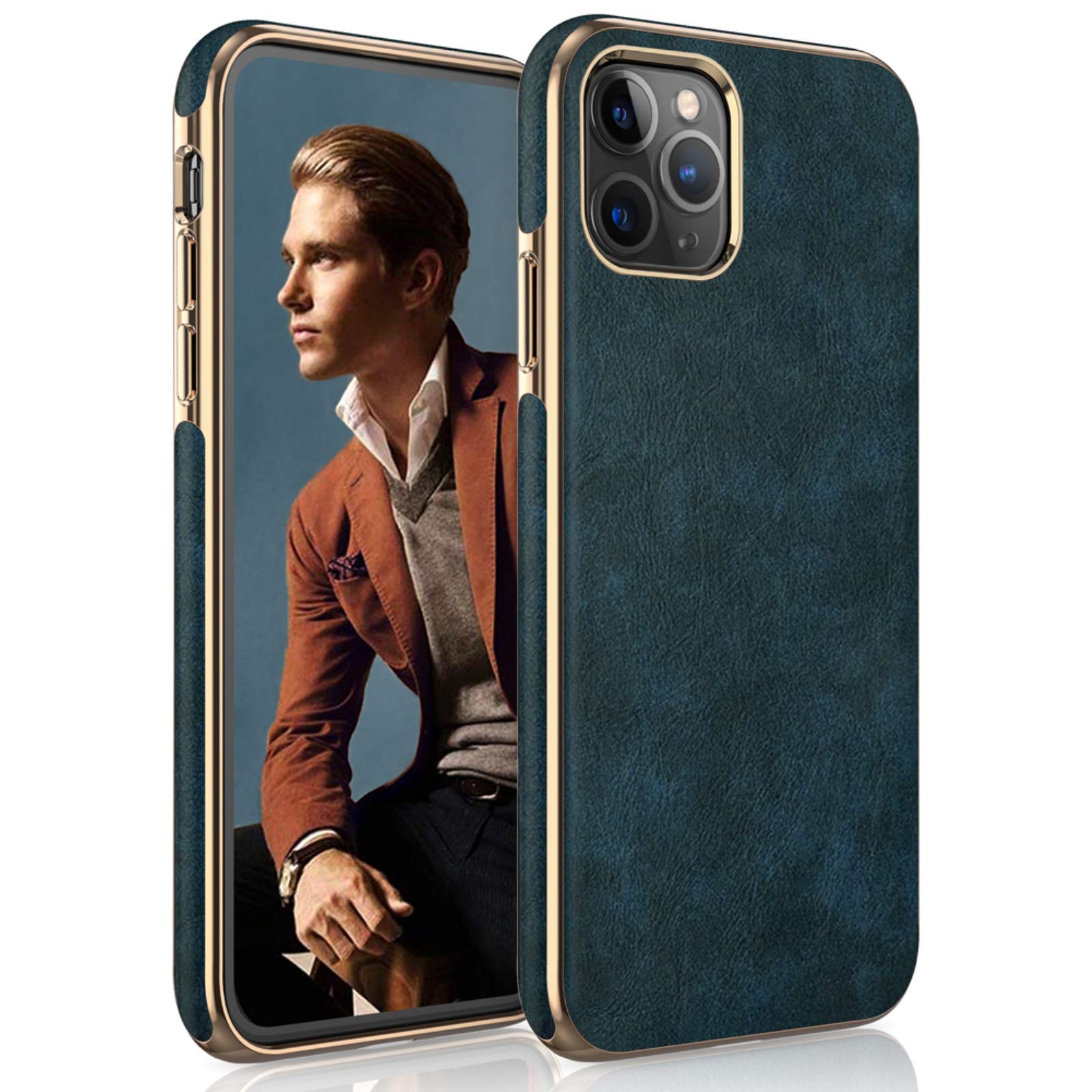 LOHASIC iPhone 11 Pro Max Leather Case, Thin Slim Luxury Business PU Soft Non-Slip Grip Shockproof Bumper Full Body Protective Phone Cover Cases for iPhone 11 Pro Max (2019) 6.5 inch - Vintage Blue