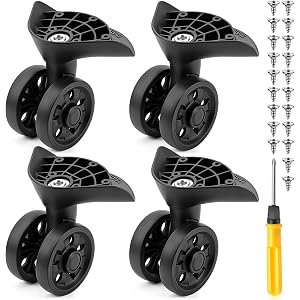 Shinylin 4 Pcs Luggage Wheels Replacement Travel Suitcase Caster Wheels Repair Kits with 20 Screws and Screwdriver Replacemen