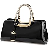 HOXIS Glossy Faux Patent Leather Structured Shoulder Handbag Women Evening Party Satchel