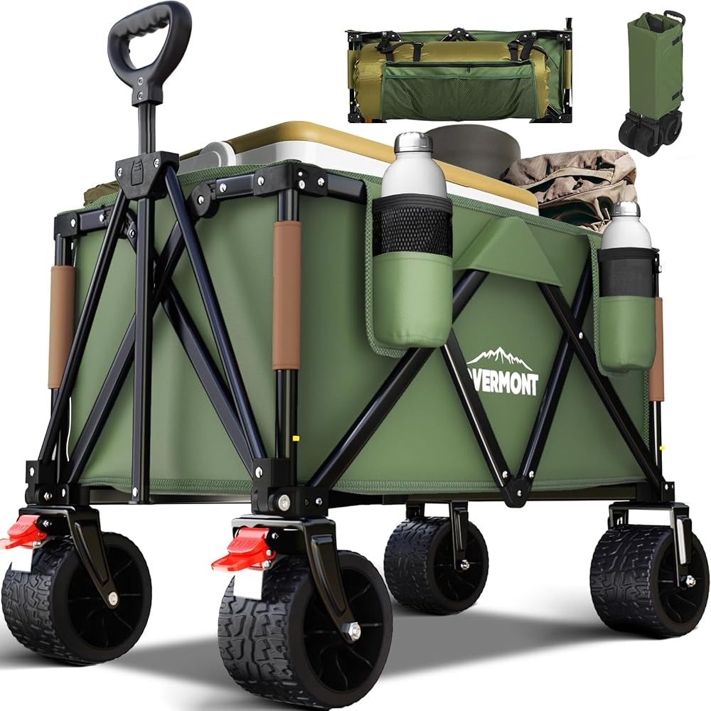 Overmont 150kg Festival Trolley on Wheels Heavy Duty Folding Wagon Green