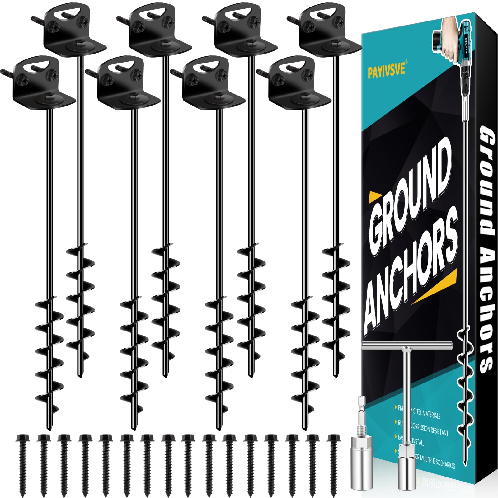 Photo 1 of 25" Ground Anchors Screw in, Mobile Home Anchors with Upgraded Wider Spiral Blades, Earth Anchors Swing Set Anchors High Wind Heavy Duty for Shed, Trampoline, Carports(Set of 8)