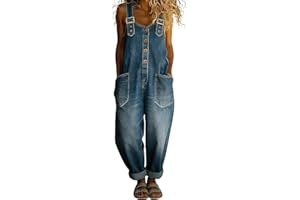 Women's Y2K Denim Bib Overall Pants, Wide Leg Jean Jumpsuit, Vintage Loose Romper, Button Front