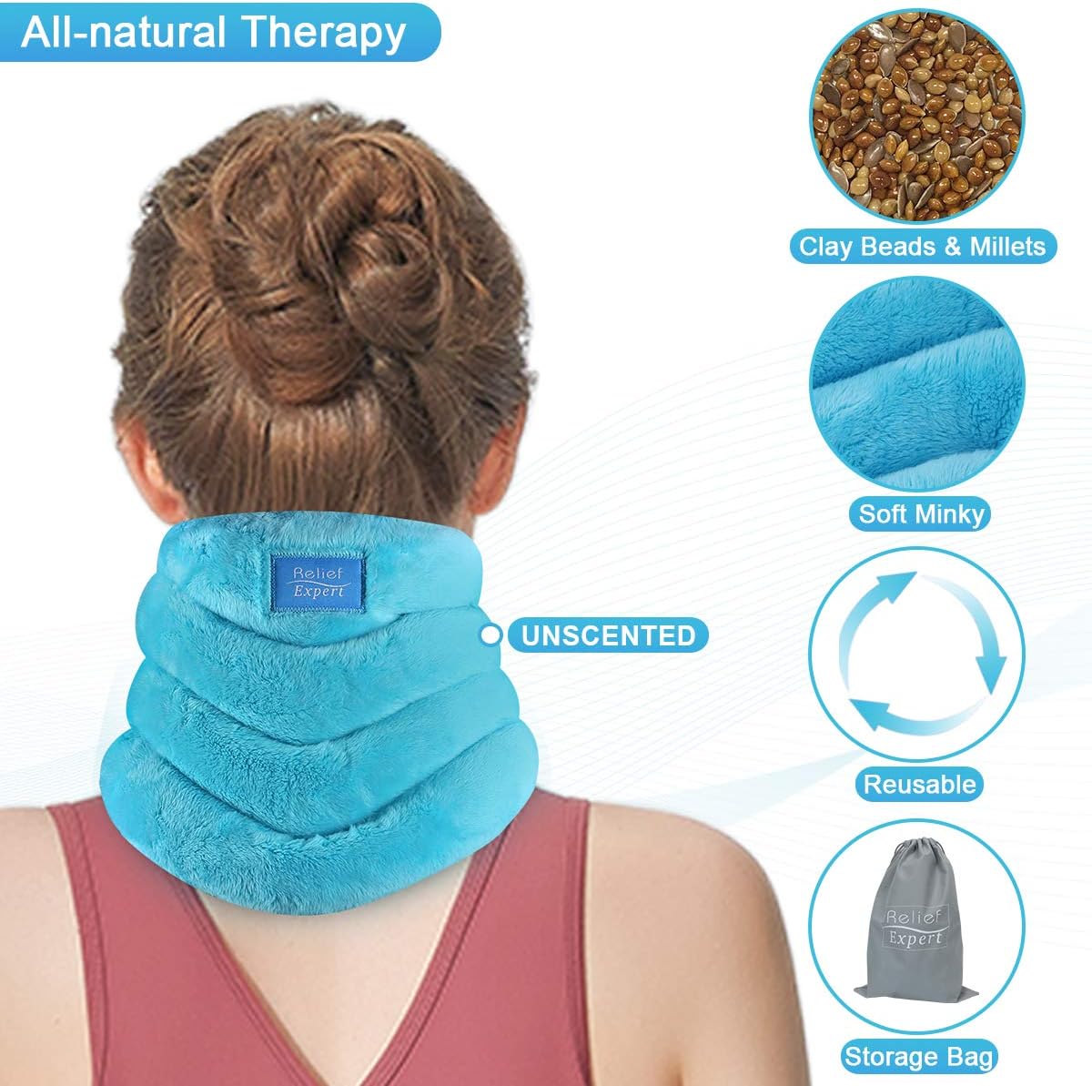 Relief Expert Hands-Free Neck Heating Pad Microwavable Heated Neck Wrap for Pain Relief, Microwave Neck Warmer for Hot Cold Therapy: Health & Personal Care