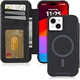 Case-Mate Wallet Folio iPhone 15 Case - Black [12ft Drop Protection] [Compatible with MagSafe] Magnetic Flip Folio Cover Made with Genuine Pebbled Leather, Landscape Phone Stand, Cash and Card Holder