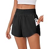 PINSPARK High Waisted Running Shorts for Women 2.5" Mesh Liner Quick Dry Sport Athletic Workout Shorts with Zip Pockets
