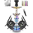 Hookah Set 23'' Shisha Hookah Complete Set Egyptian Hookah With Glass Vase, Silk Hookah Hose, Black Clay Bowl, Coal Tong, 50 Hookah Foil, 50 Hookah Disposable Tips (Matte black 4 HOSE)