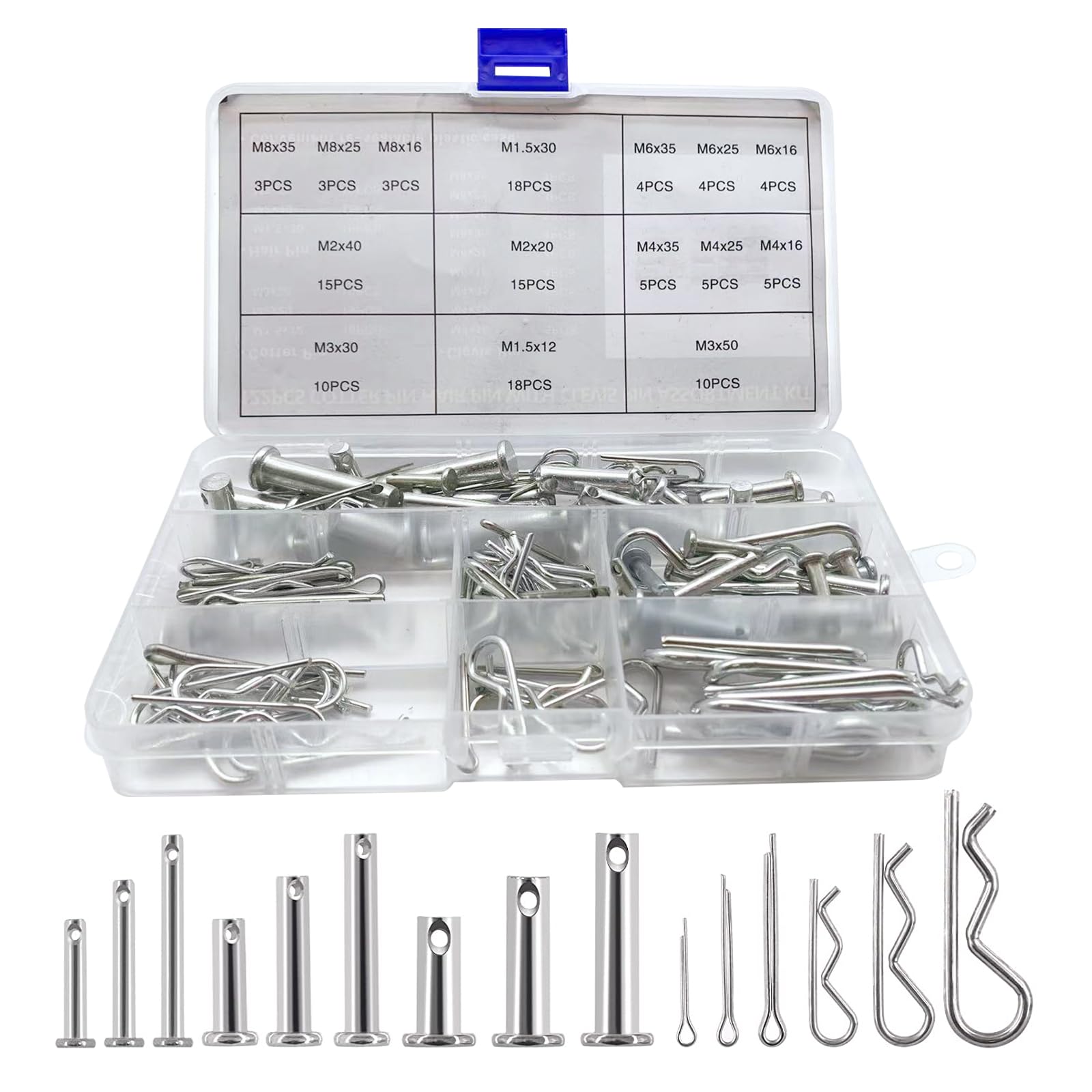 100-Piece Cotter Pin Assortment Kit - R Clips & Split Pins For Disc Calipers - Zinc Plated