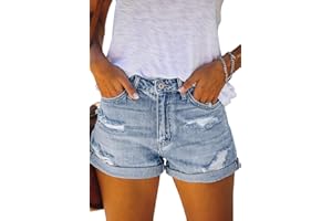 Metietila Women's Ripped High Waisted Denim Shorts Stretchy Cuffed Hem Jean Shorts