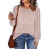 DOLNINE Womens-Plus-Size-Tops Trendy Puff Long Sleeve Shirts Cute Crewneck Pleated Blouses Lightweight Loose Fit Sweatshirts