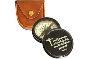 PORTHO Robert Frost Poem Compass Gifts with Handmade Leather Case Free Rustic Vintage Black Antique | Graduation Gifts for Son Grandson | Inspirational Gifts for Boys, Men, Kids Camping, Hiking