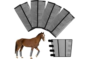 KUEIOX Mesh Horse Fly Boots Set of 4，Adjustable and Universal Loose Fitting & Non-Slip Horse Fly Leggings for Horses,Reduce Stressful Stomping (Grey)