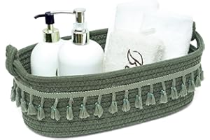 HOSROOME Small Cotton Rope Woven Basket Toilet Paper Baskets for Organizing Decorative Basket for Boho Decor Small Storage Basket for Bedroom Nursery Livingroom Entryway,Green