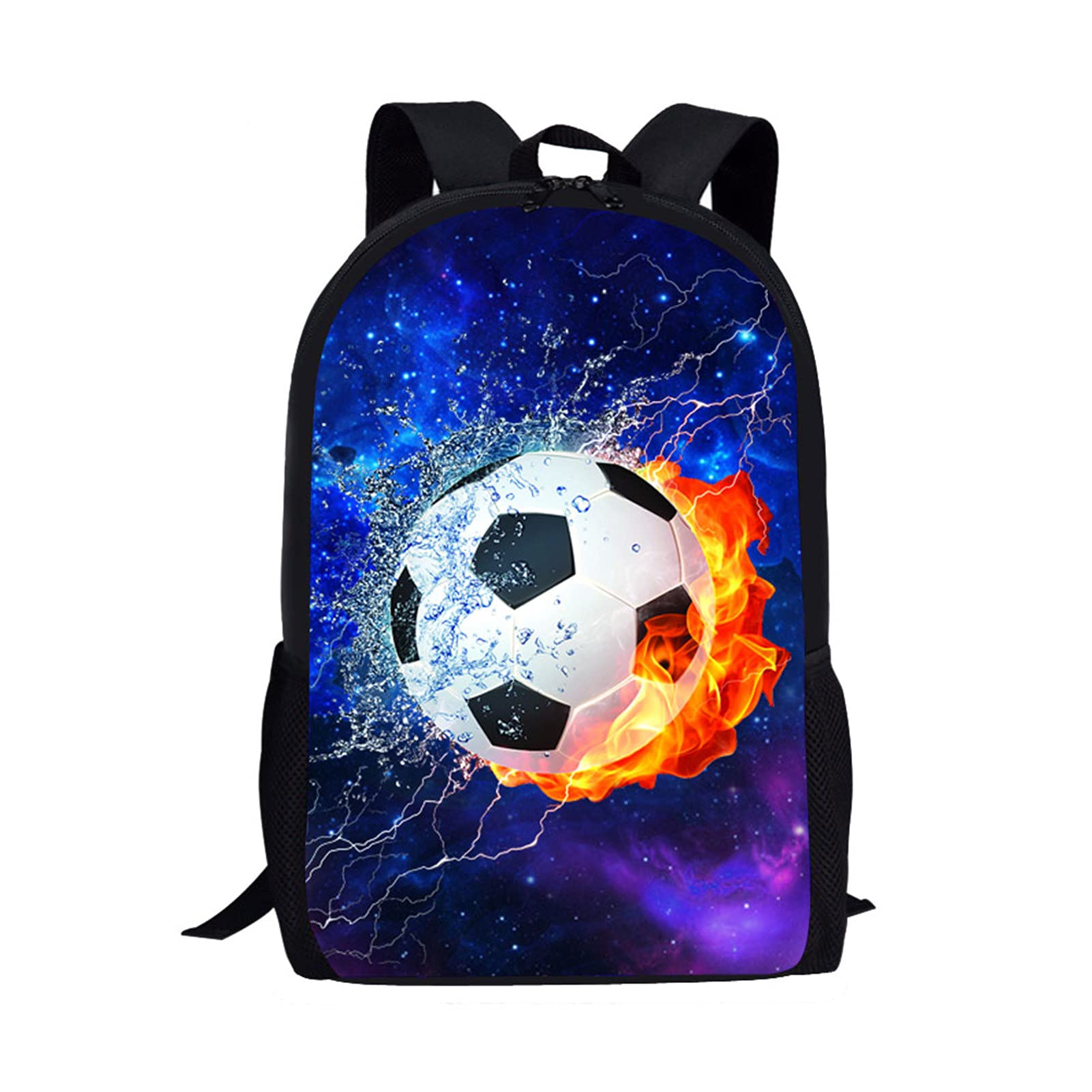 Showudesigns Football Gifts for Boys Girls Kids Backpack for School Bag Pack for Girls Boys Bookbags Heavy Duty Daypack Blue Galaxy Soccer Personalised