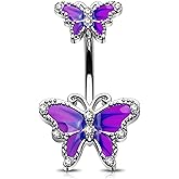 Jewseen Butterfly Belly Button Ring Surgical Steel 14G Belly Ring Purple Navel Piercing Jewelry Curved Barbell Belly Piercing Jewelry for Women