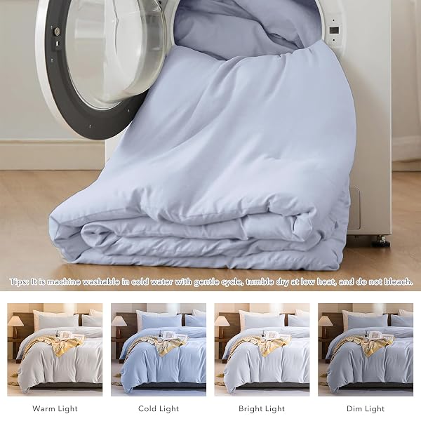 COZYTIDE KING SIZE COMFORTER SET,COTTON LIGHT BLUE BEDDING COMFORTER SET,3 PIECES (1 SOLID COMFORTER AND 2 PILLOWCASES) SOFT LIGHTWEIGHT KING SIZE BEDDING SET FOR ALL SEASON