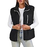 SimpleFun Women's Fuzzy Fleece Vest Trendy Zip Up Sleeveless Sherpa Jacket Stand Collar Winter Coat Outerwear with Pockets