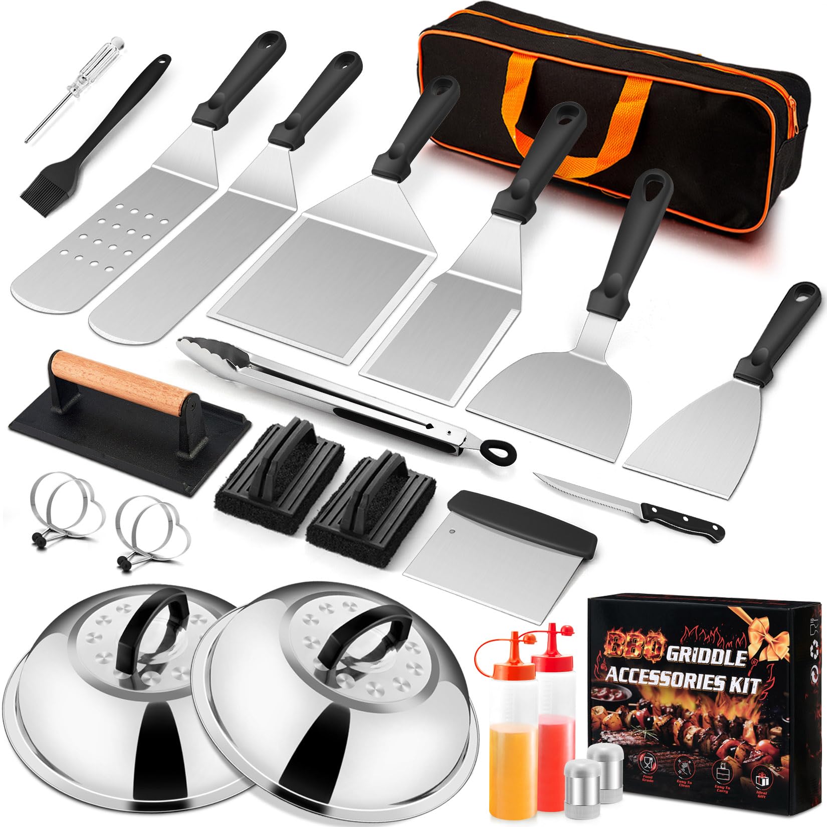 Photo 1 of 25Pcs Griddle Accessories Kit for Blackstone, Joyfair Stainless Steel Flat Top Grilling Spatula Accessory Tools Set with Smash Burger Press Basting Covers for Outdoor BBQ Teppanyaki Hibachi Cooking