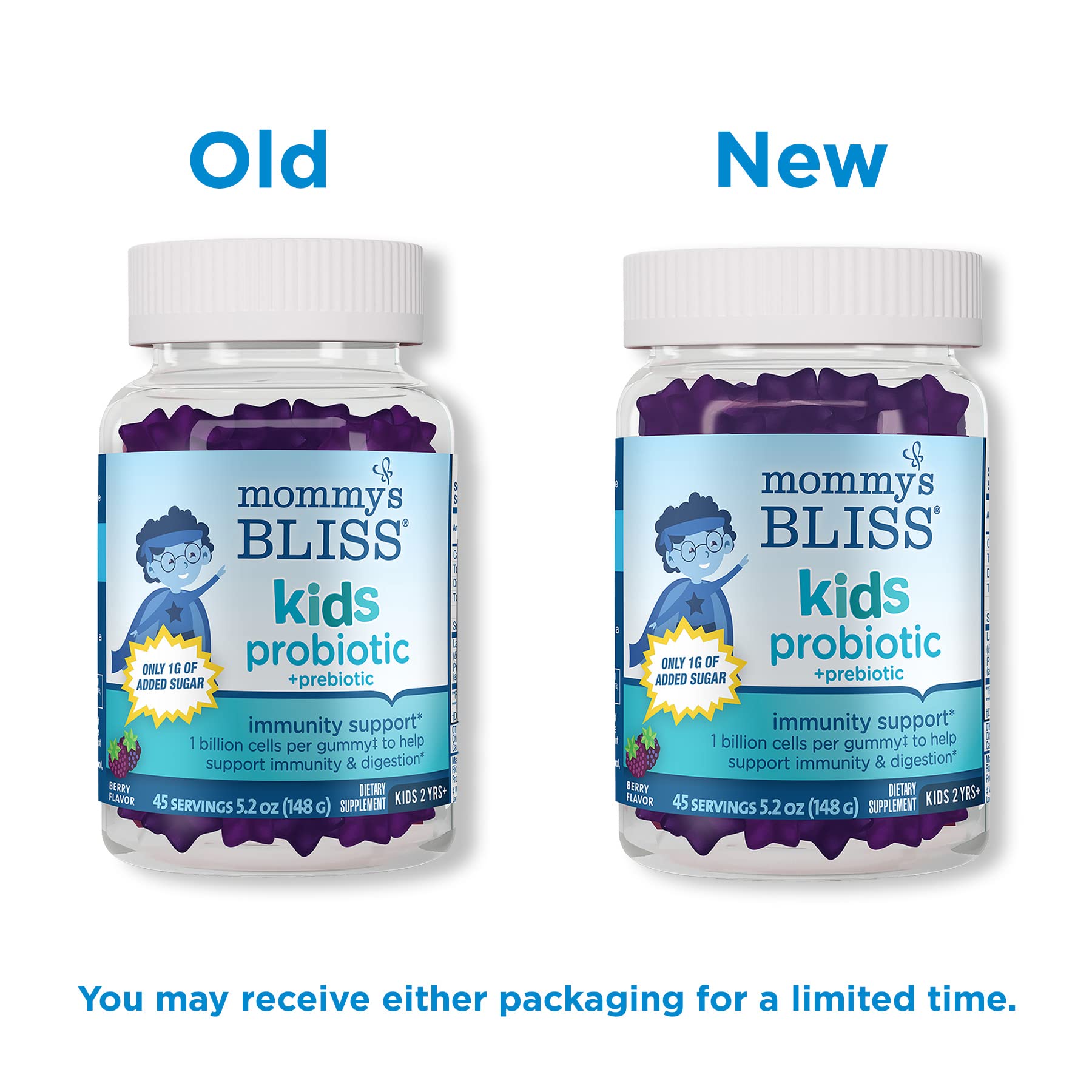 Mommy’s Bliss Kids Probiotic + Prebiotic Gummies, Supports Immunity & Digestive Health, 1 Billion CFU Per Gummy, Berry Flavor, Ages 2 Years+, 45 Count