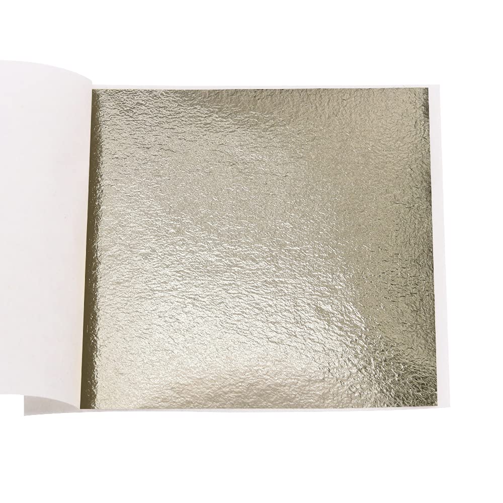 Photo 1 of KINNO 100 Sheets Gold Leaf Sheets - KINNO Antique Silver Foil Paper Multipurpose for Home, Wall, Frame, Ceiling, Furniture Decoration, 3.15 by 3.35 Inches
