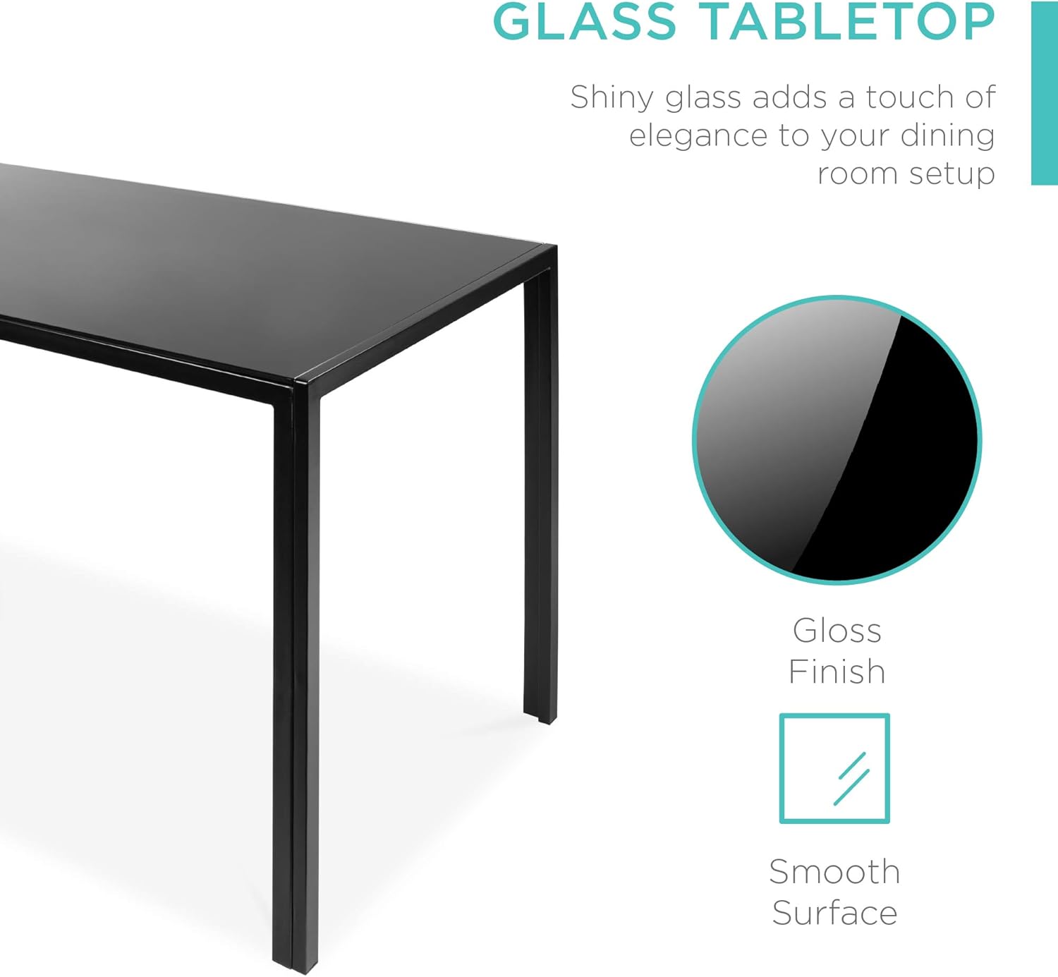 Best Choice Products 5-Piece Kitchen Dining Table Set for Dining Room, Kitchen, Dinette, Compact Space w/Glass Tabletop, 4 Faux Leather Metal Frame Chairs - Black - Table & Chair Sets