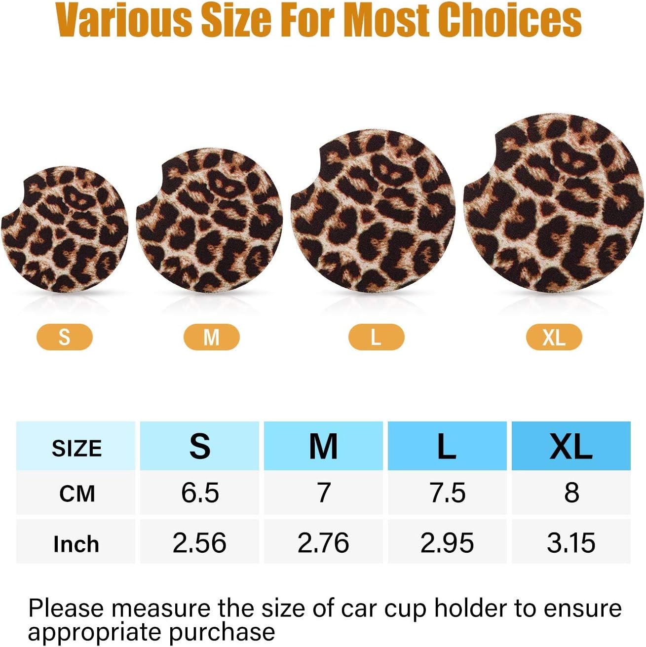  | 4 Pieces Leopard Car Coasters Cheetah Print Neoprene Cup Holder Coaster Leopard Car Accessories Rubber Cup Pad Mat for Car Living Room Kitchen Office to Protect Car and Furniture (2.95 Inches): Coasters