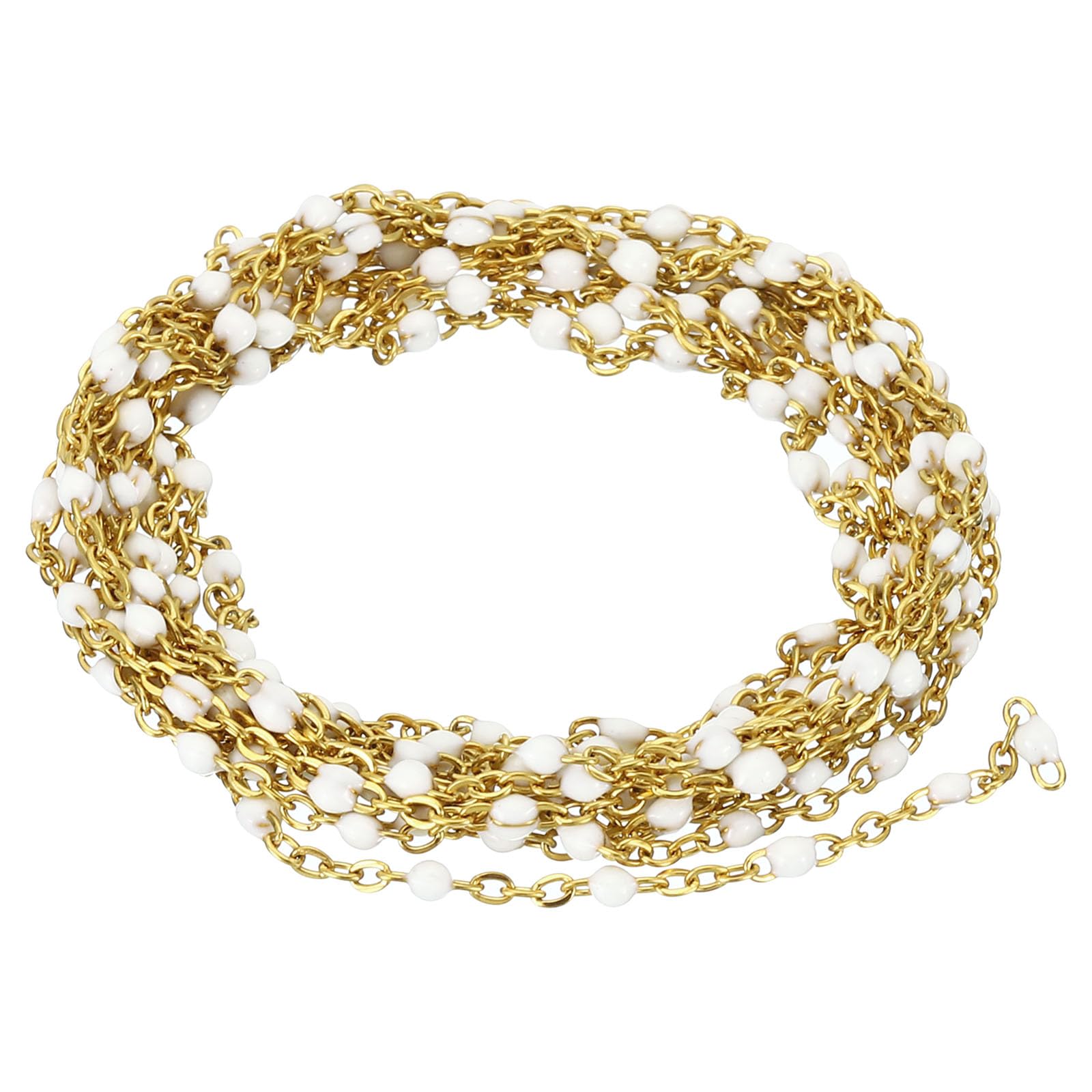 PATIKIL 2m/6.6 Feet Stainless Steel Cable Chain, Gold Link Chain Enamel Beads Satellite for Jewelry Making DIY Necklace Bracelet Accessories, White