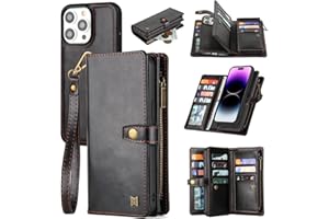 QIXIU for iPhone 13 Pro Max Wallet Case,iPhone 13 Pro Max Case with Card Holder,iPhone 13 Pro Max Leather Case for Women Men,Premium iPhone 13 Pro Max Case with Magnetic Kickstand Strap Zipper-Black