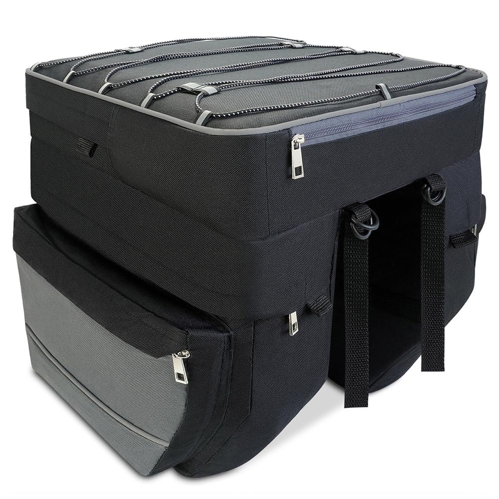 Pucuwu Bike Bag 3 in 1 Bicycle Pannier Bags, 68L Large Capacity Waterproof Bicycle Rear Seat Carrier Trunk Bag with Reflective Trim, Multifuction Commuter Saddle Bags with Rain Cover