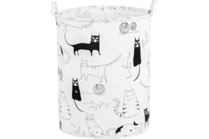QIANBIRD Foldable Baby Laundry Basket Hamper for Nursery Girl Boy kids Clothes laundry hamper basket Portable Tall Collapsible Cute Laundry Basket Organizer, Nursery Storage Basket with Handles (Animal Cats)