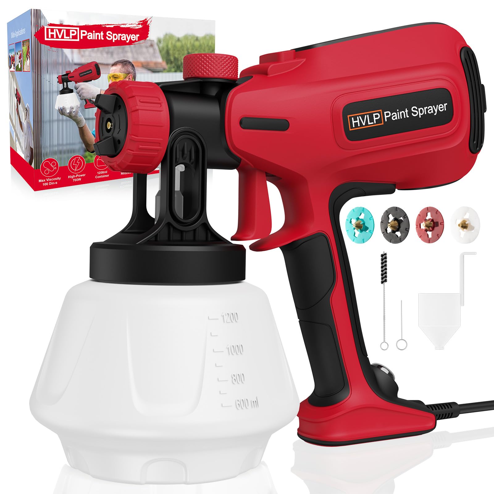 Photo 1 of Paint-Sprayer, 700W HVLP Spray Gun, 2024 Upgraded, 4 Copper Nozzles & 3 Spray Patterns, Easy to Clean, Ideal Paint Sprayer for Furniture, Cabinets, Fences, Decks, Walls, DIY Projects, etc.