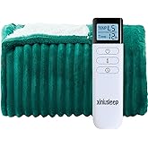 XINIUSLEEP Heated Blanket Electric Blanket 50"x60", Soft Flannel Sherpa Electric Throw with 5 Heating Level & 12 Times Setting, Heated Throw with Overheating Protection, Machine Washable (Green)