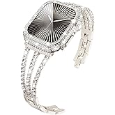 KADES Band with Case Compatible for Apple Watch Series 10 46mm/42mm Series 9 8 7 45mm/41mm Series 6 5 4 SE 44mm/40mm Series 3 2 1 42mm/38mm, Sparkling Bling Diamond Bands with Full Diamonds Case